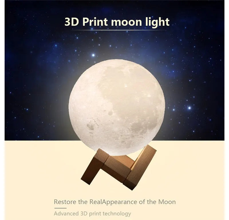 LED Night Light Rechargeable 3D Print Moon Lamp Touch Moon Lamp Children Night Lamp Table Lamp Home Bedroom Decor Birthday Gifts