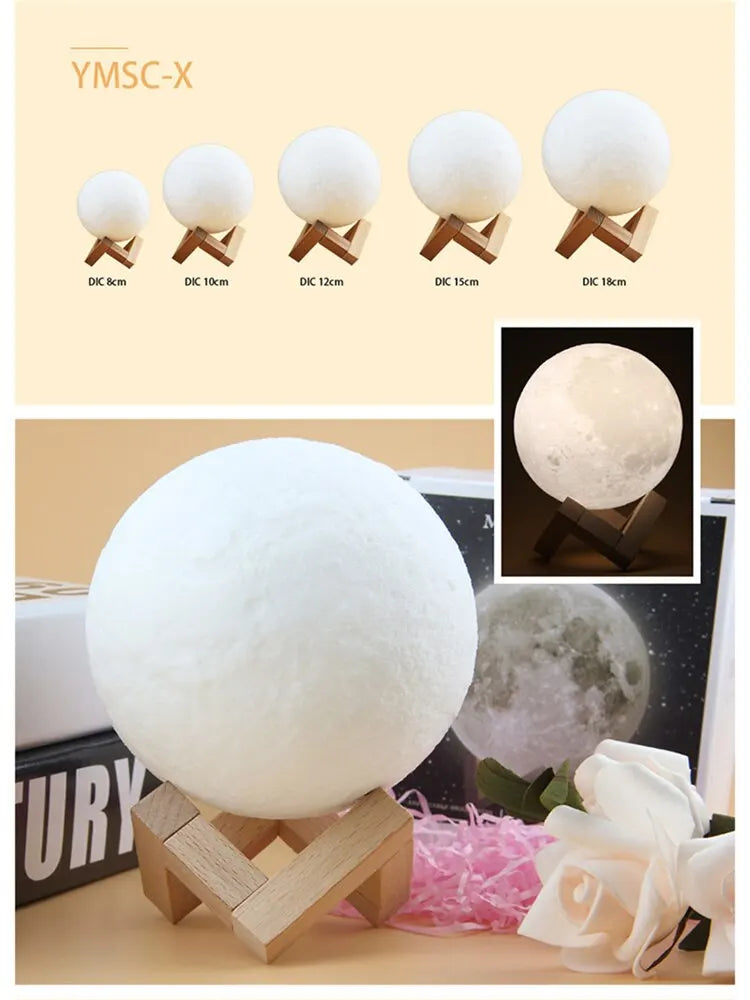 LED Night Light Rechargeable 3D Print Moon Lamp Touch Moon Lamp Children Night Lamp Table Lamp Home Bedroom Decor Birthday Gifts