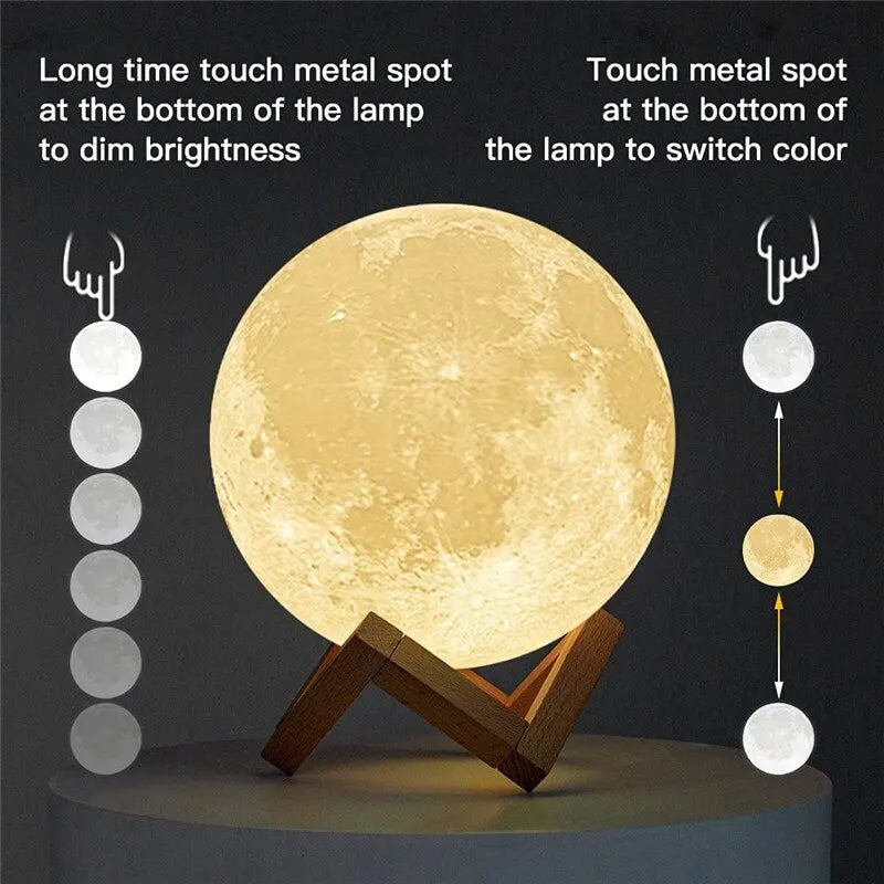 LED Night Light Rechargeable 3D Print Moon Lamp Touch Moon Lamp Children Night Lamp Table Lamp Home Bedroom Decor Birthday Gifts