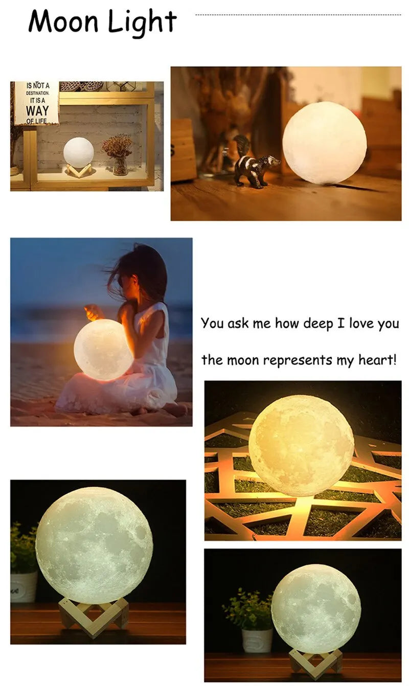LED Night Light Rechargeable 3D Print Moon Lamp Touch Moon Lamp Children Night Lamp Table Lamp Home Bedroom Decor Birthday Gifts